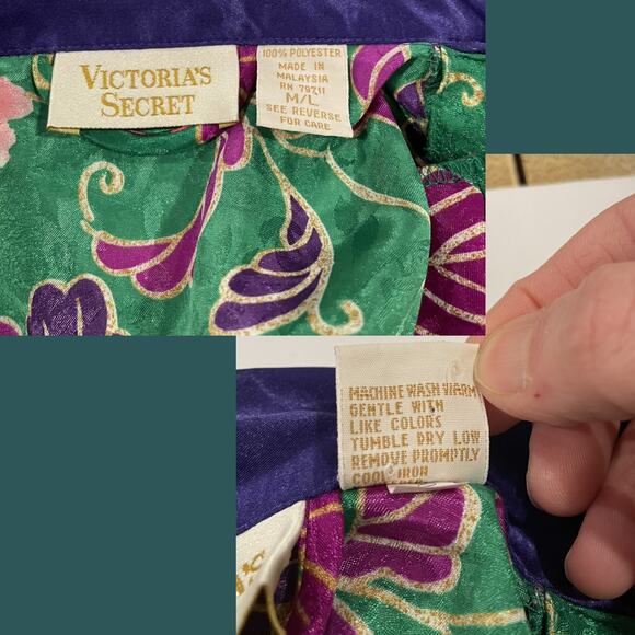 VTG Victoria's Secret Gold Label Robe M/L Floral Belted Green Pink Purple - Picture 15 of 16